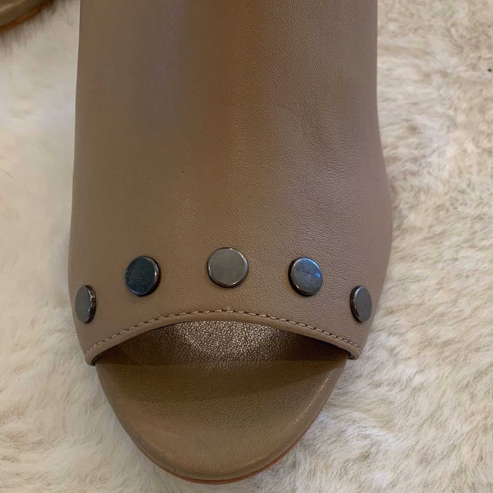Vince Camuto Taupe Leather Peep-Toe Heeled Booties - Picture 2 of 6